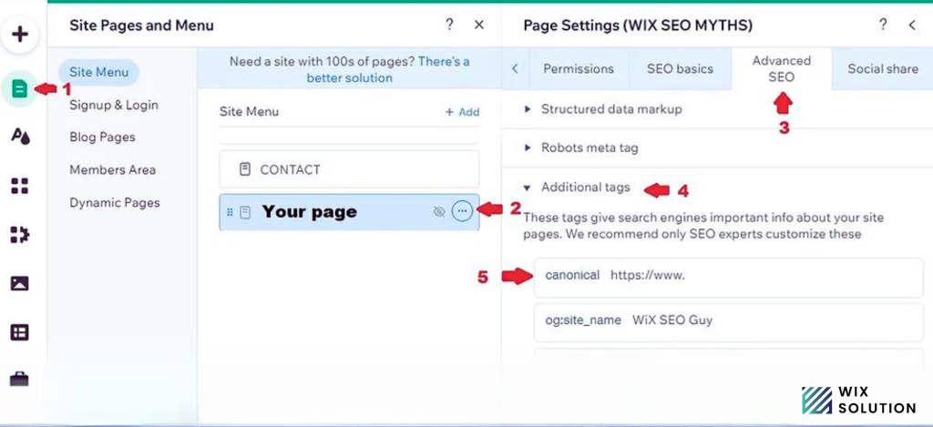 how to set canonical tag on wix