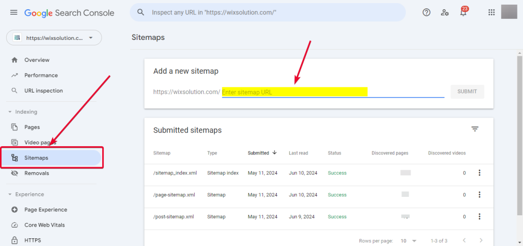 Add site map to google search console